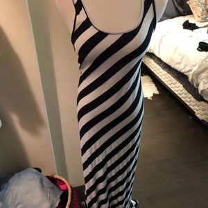 Bias cut striped maxi dress. Knit rayon stretch
